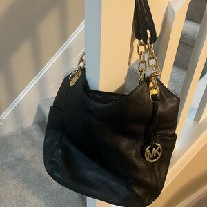 Michael Kors Black Shoulder Bag with Gold Accents